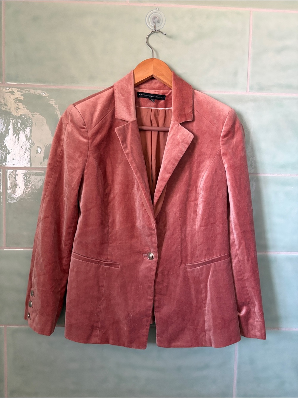 White House Black Market Rose Velvet Single-Button Blazer